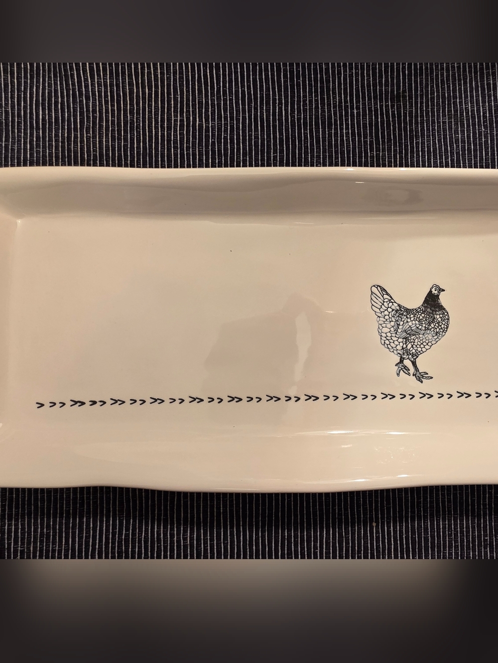 Hen Pattern Rectangular Ceramic Bread and Cheese Serving Platter
